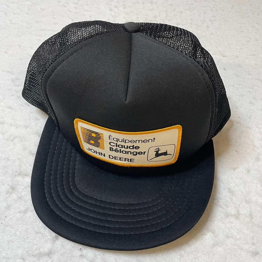 Black John Deere Claude Belanger Trucker Hat Mesh Snapback Vintage Farm
